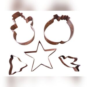 Copper Cookie Cutters Large 5 Piece Christmas Holiday Winter Snowman Star Baking